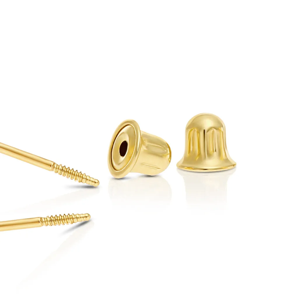 10k Yellow Gold Star Stud Earrings with Simulated Diamond and Secure Screw-Backs
