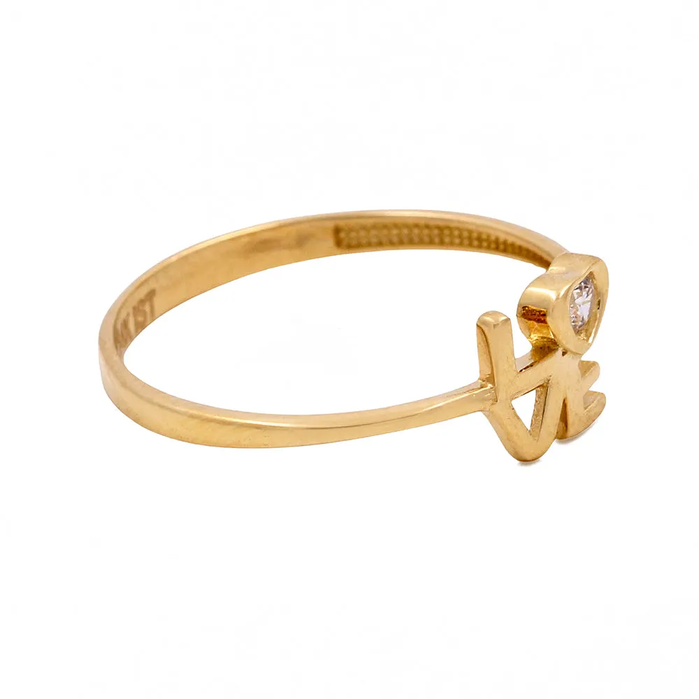 14K Yellow Gold Fashion Love Women's Ring with Cubic Zirconias