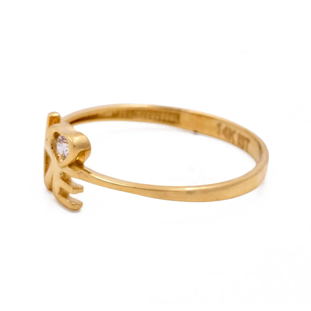 14K Yellow Gold Fashion Love Women's Ring with Cubic Zirconias