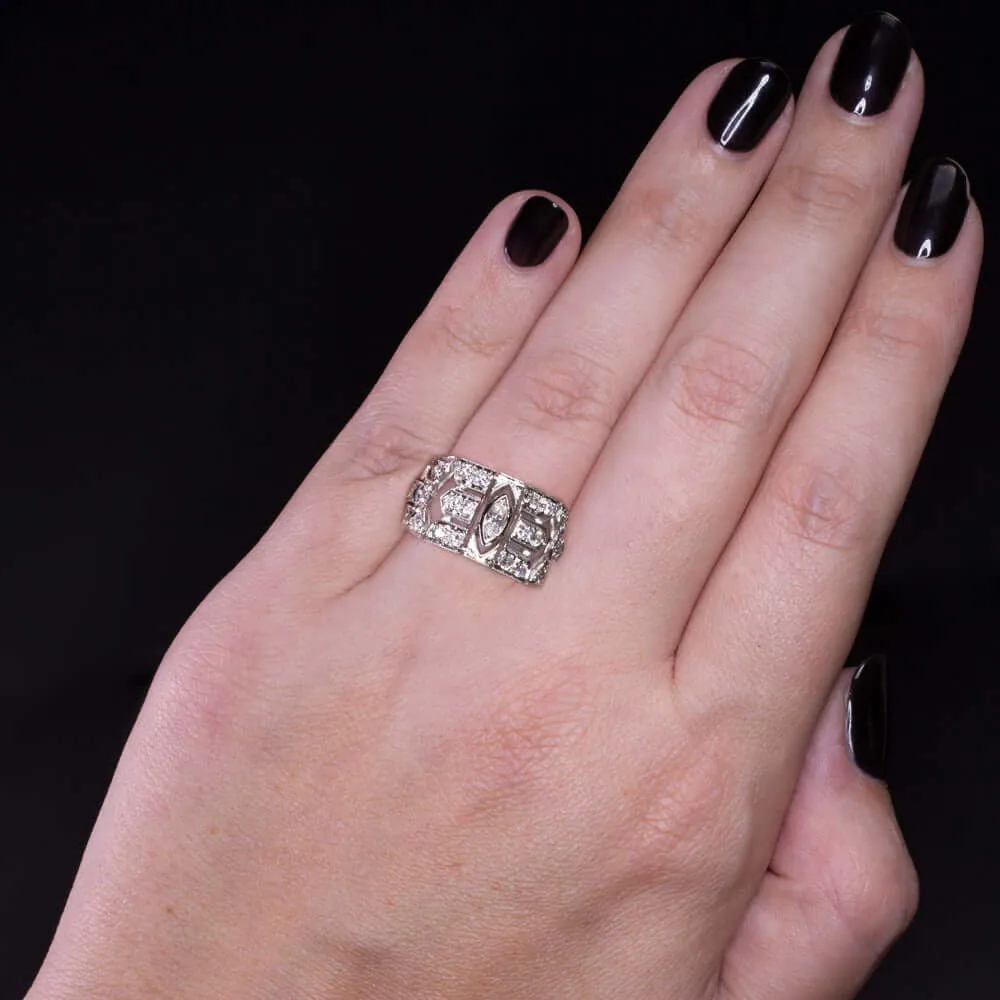 1.5 CARAT OLD CUT DIAMOND PLATINUM FLEXIBLE LINK RING ART DECO VINTAGE WIDE BAND