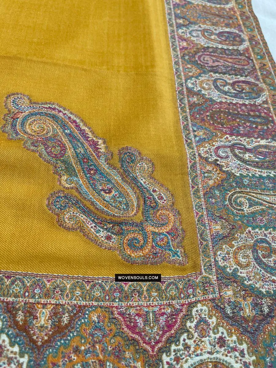 1697 SOLD Exquisite Burnt Yellow Boteh Shawl from Kashmir - Recently Made