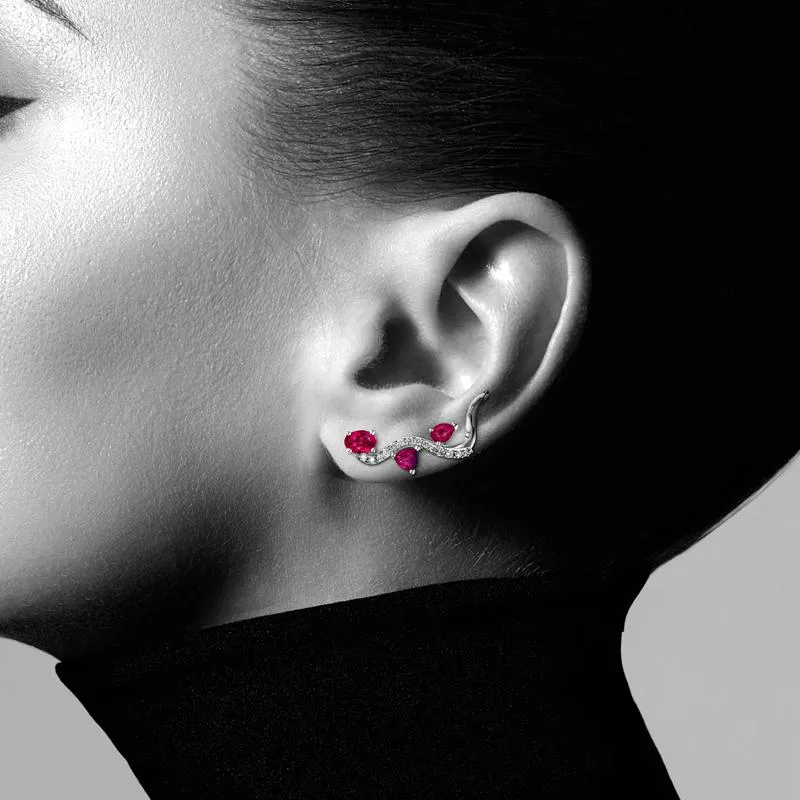18k Mirage White Gold Earring With 0.25 Cts Vs-Gh Diamonds  And Ruby