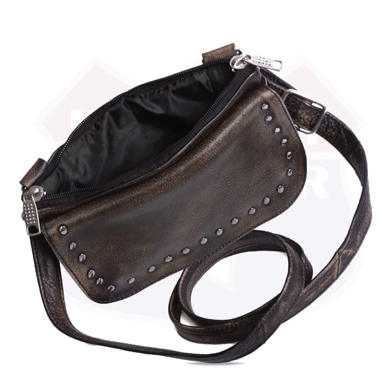 2151DIS.BROWN Leather HipClip Purse Bag Women Waist Fanny Pack Motorcycle Distressed BROWN