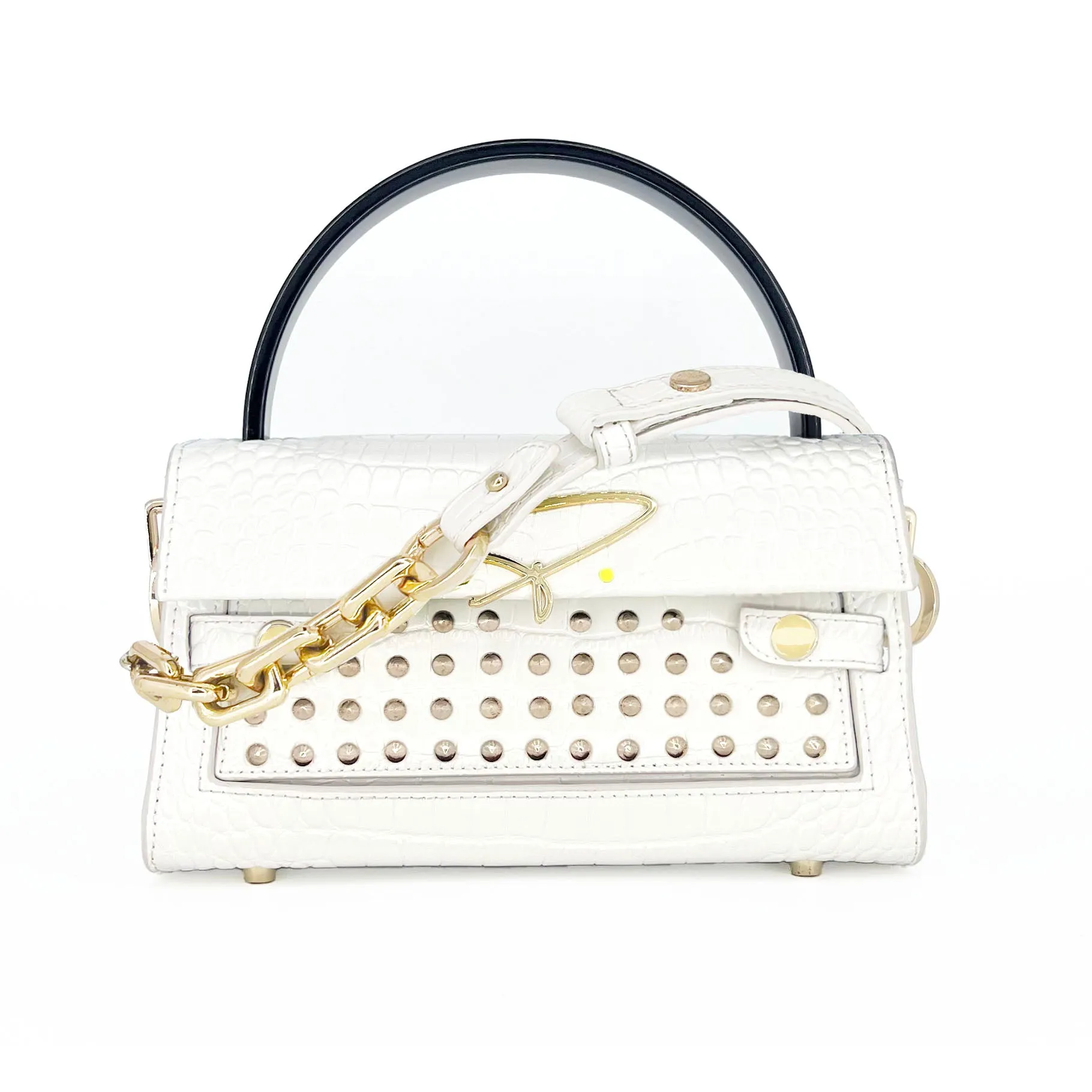301W STUDDED SIGNATURE HANDLE BAG IN WHITE
