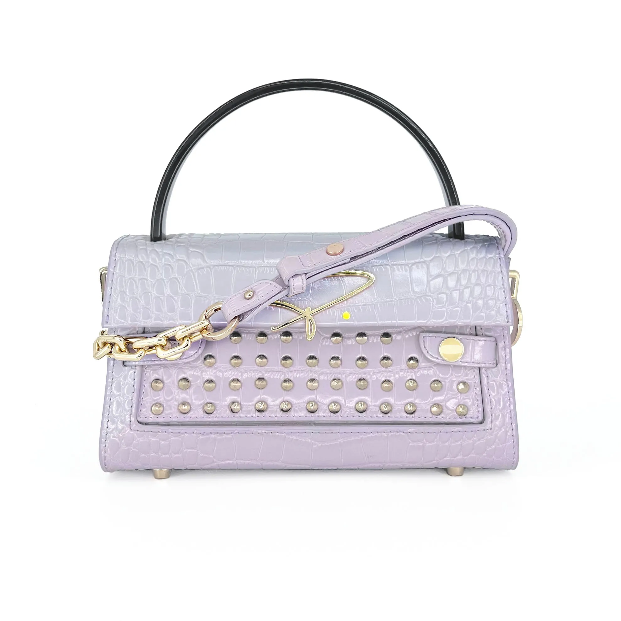 301W STUDDED SIGNATURE HANDLE BAG IN WHITE