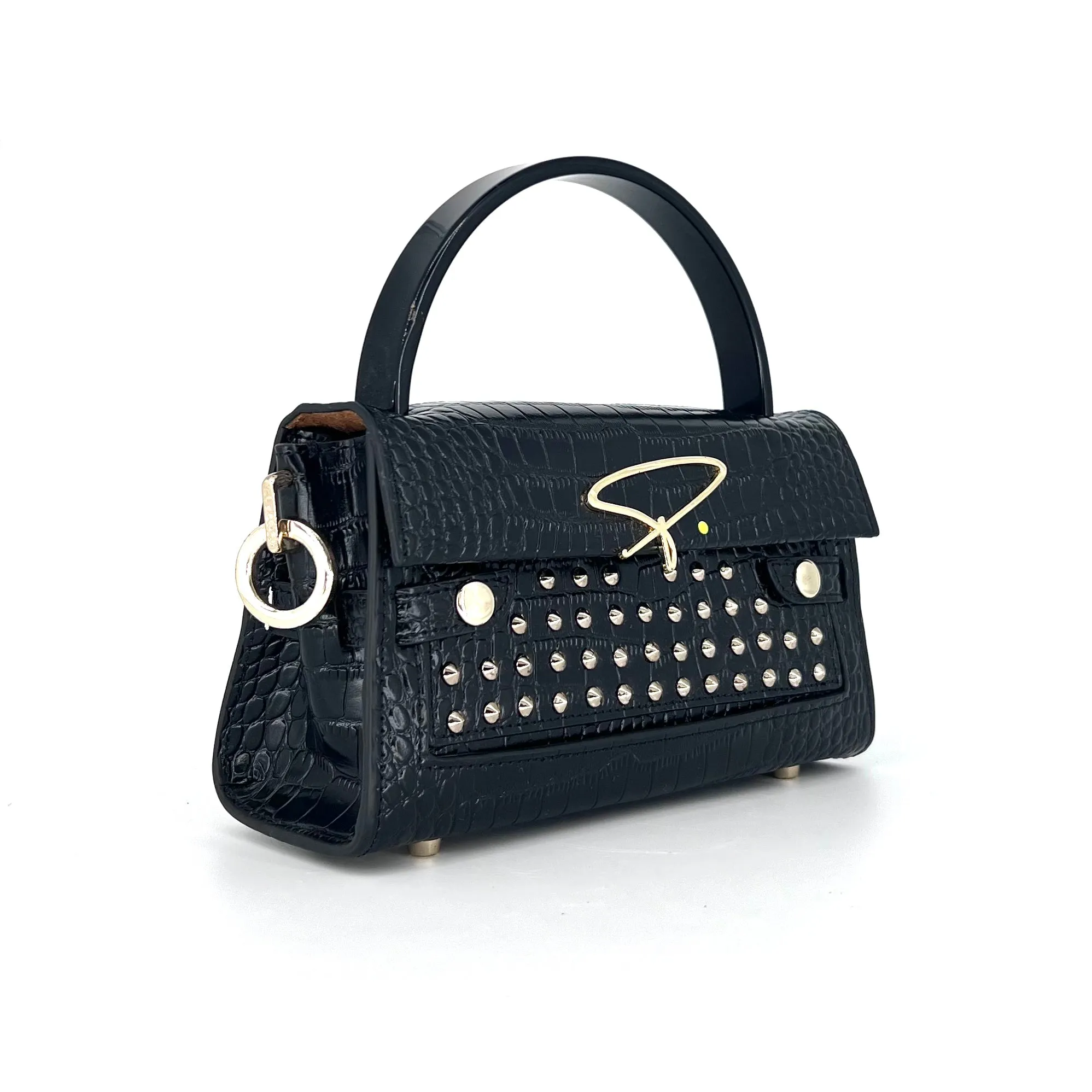 301W STUDDED SIGNATURE HANDLE BAG IN WHITE