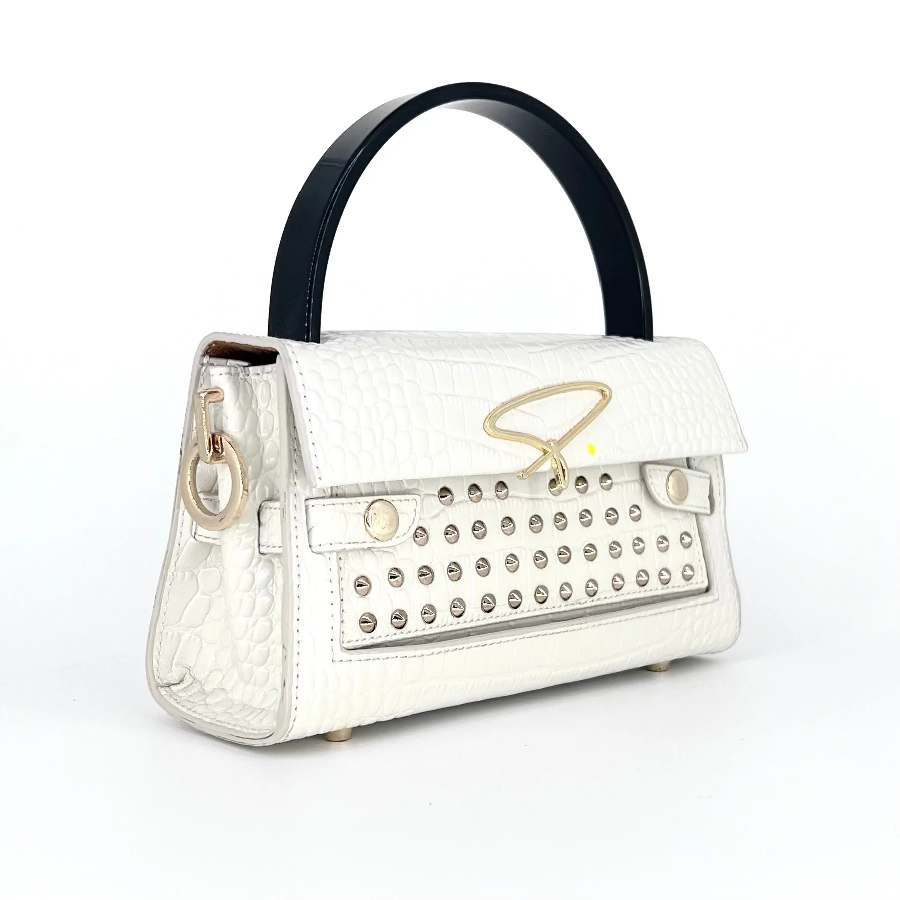 301W STUDDED SIGNATURE HANDLE BAG IN WHITE