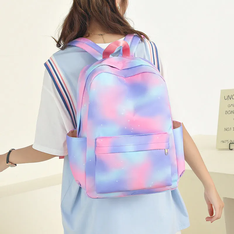 3Pcs Tie-dye Girls Backpack School Bookbag Set Students Women Canvas Daypack