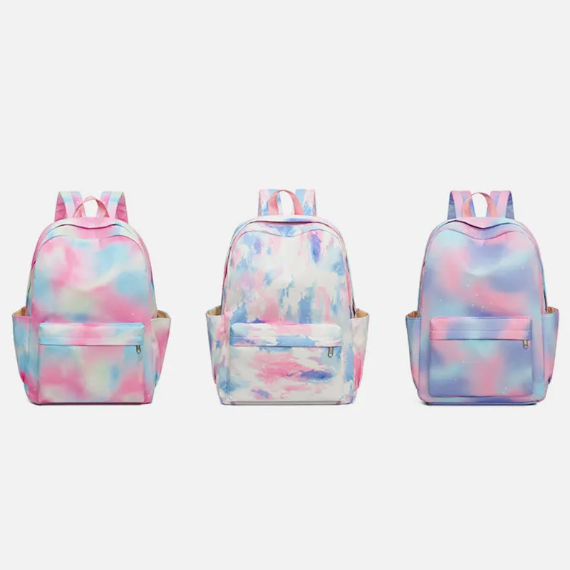 3Pcs Tie-dye Girls Backpack School Bookbag Set Students Women Canvas Daypack
