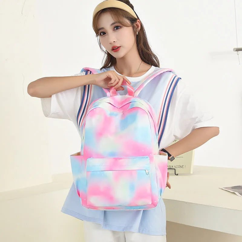 3Pcs Tie-dye Girls Backpack School Bookbag Set Students Women Canvas Daypack