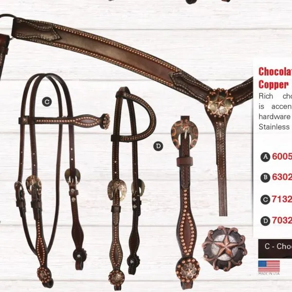 6005C: NOSEBAND 1? COPPER SPOTS CHOCOLATE BRIDLE