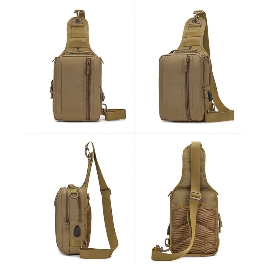 600D Tactical Multi-function Sling Bag USB Charging Waterproof