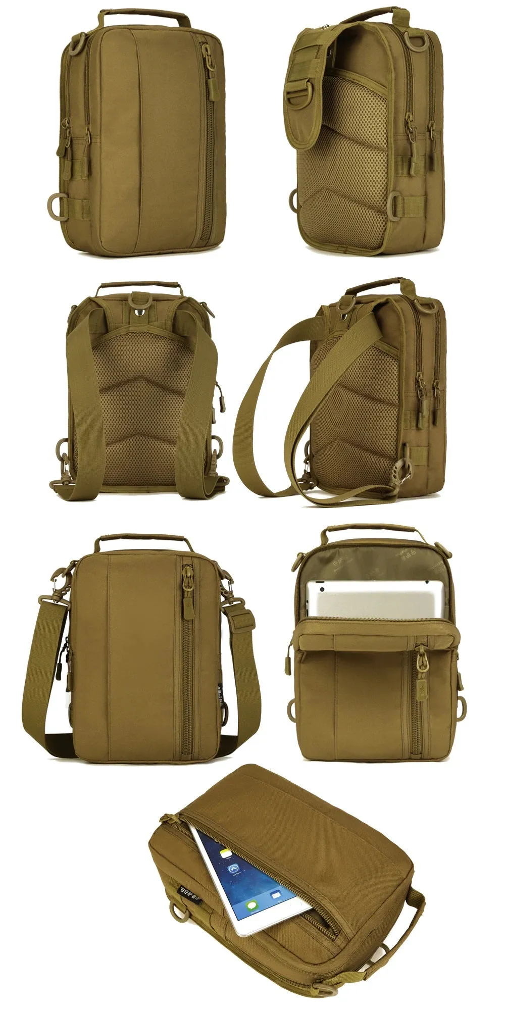 600D Tactical Multi-function Sling Bag USB Charging Waterproof