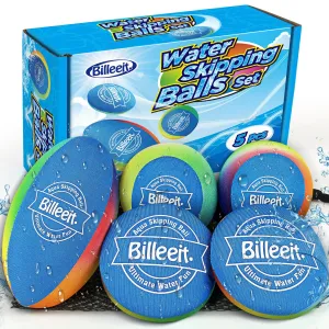 Billeeit Water Skipping Balls Set for Pool Play Include 1 Rugby 2 Balls and 2 Discs Rainbow Color Splash Water Bouncing Balls Fun Beach Toys & Games for Kids 3  4-8-12 and Adults