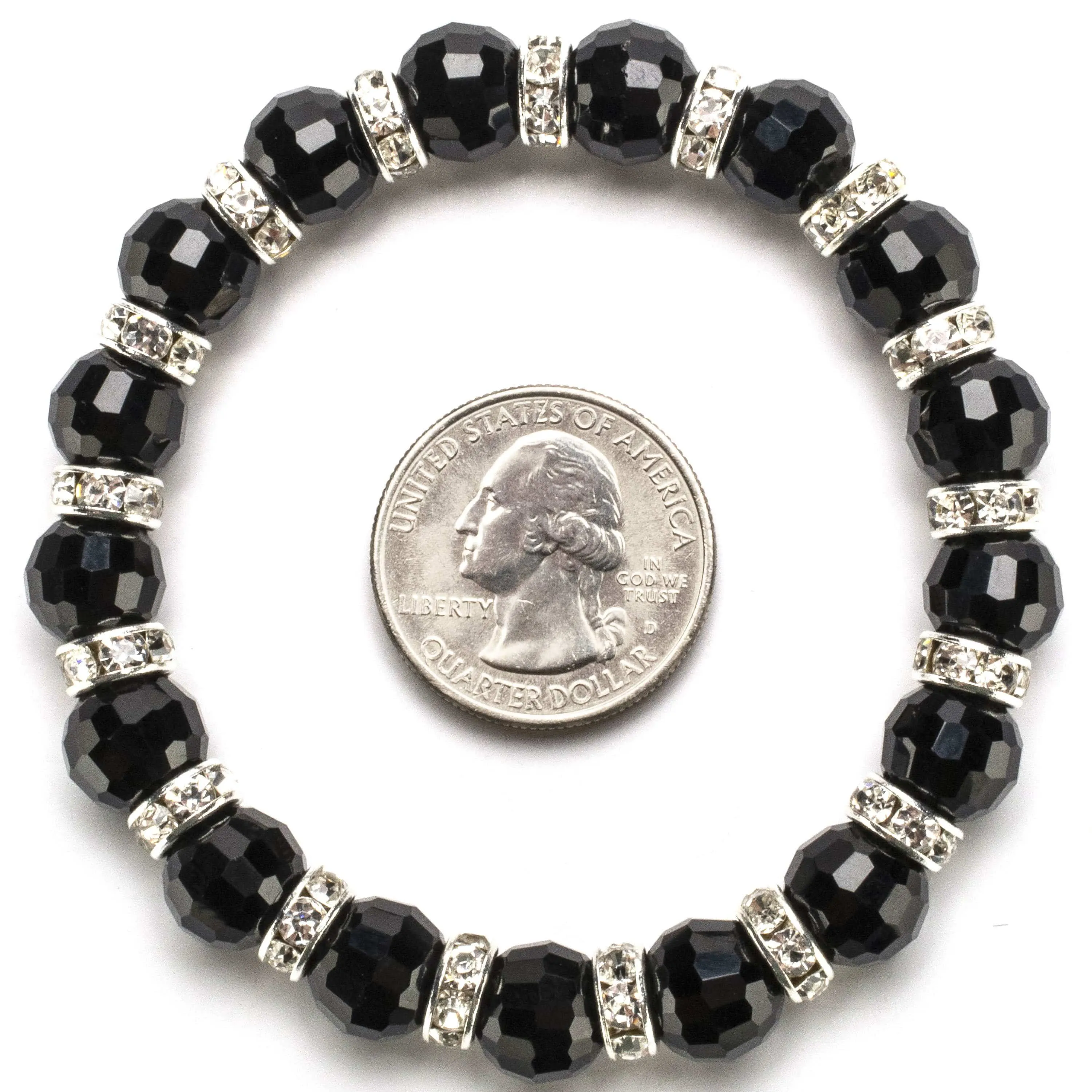 Black Jet Gorgeous Glass Bracelet with Cubic Zirconia Crystals