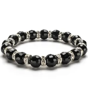 Black Jet Gorgeous Glass Bracelet with Cubic Zirconia Crystals