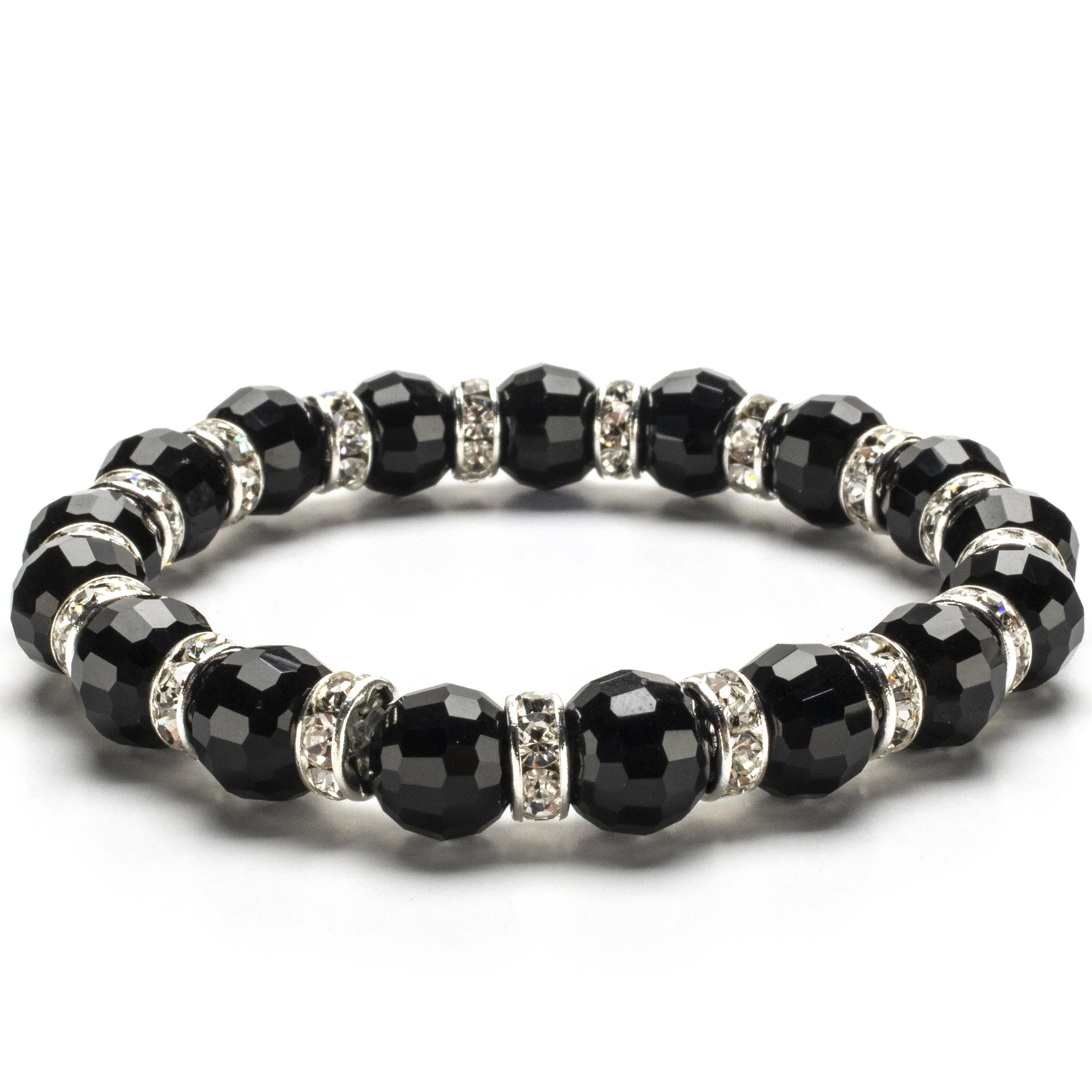 Black Jet Gorgeous Glass Bracelet with Cubic Zirconia Crystals