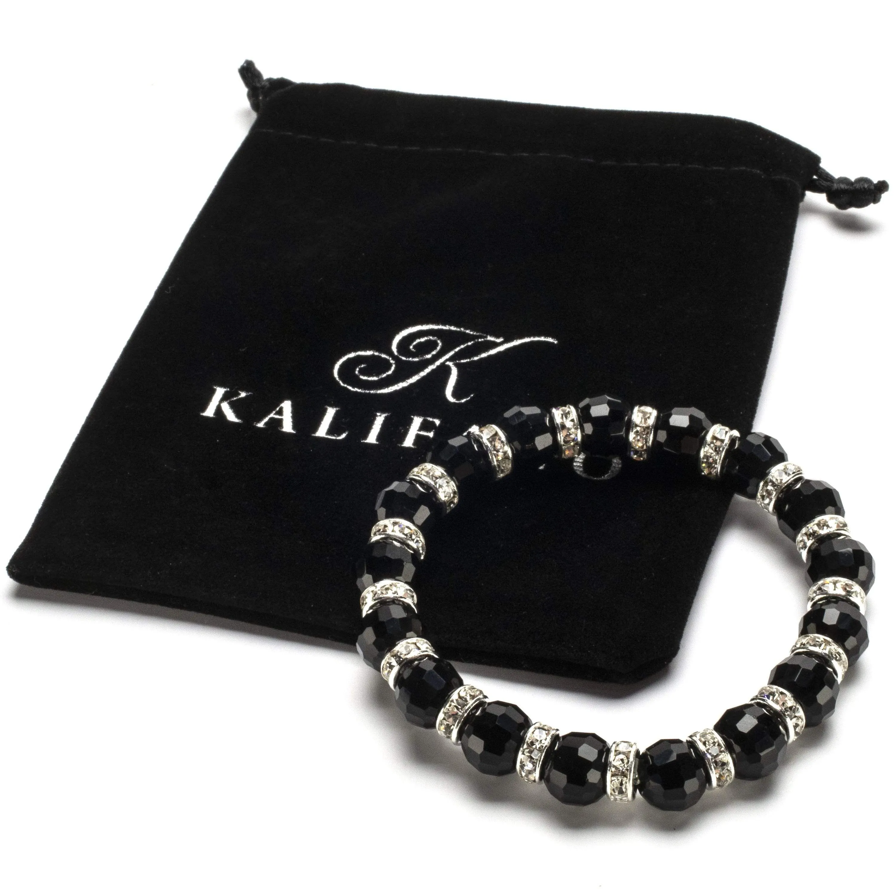 Black Jet Gorgeous Glass Bracelet with Cubic Zirconia Crystals