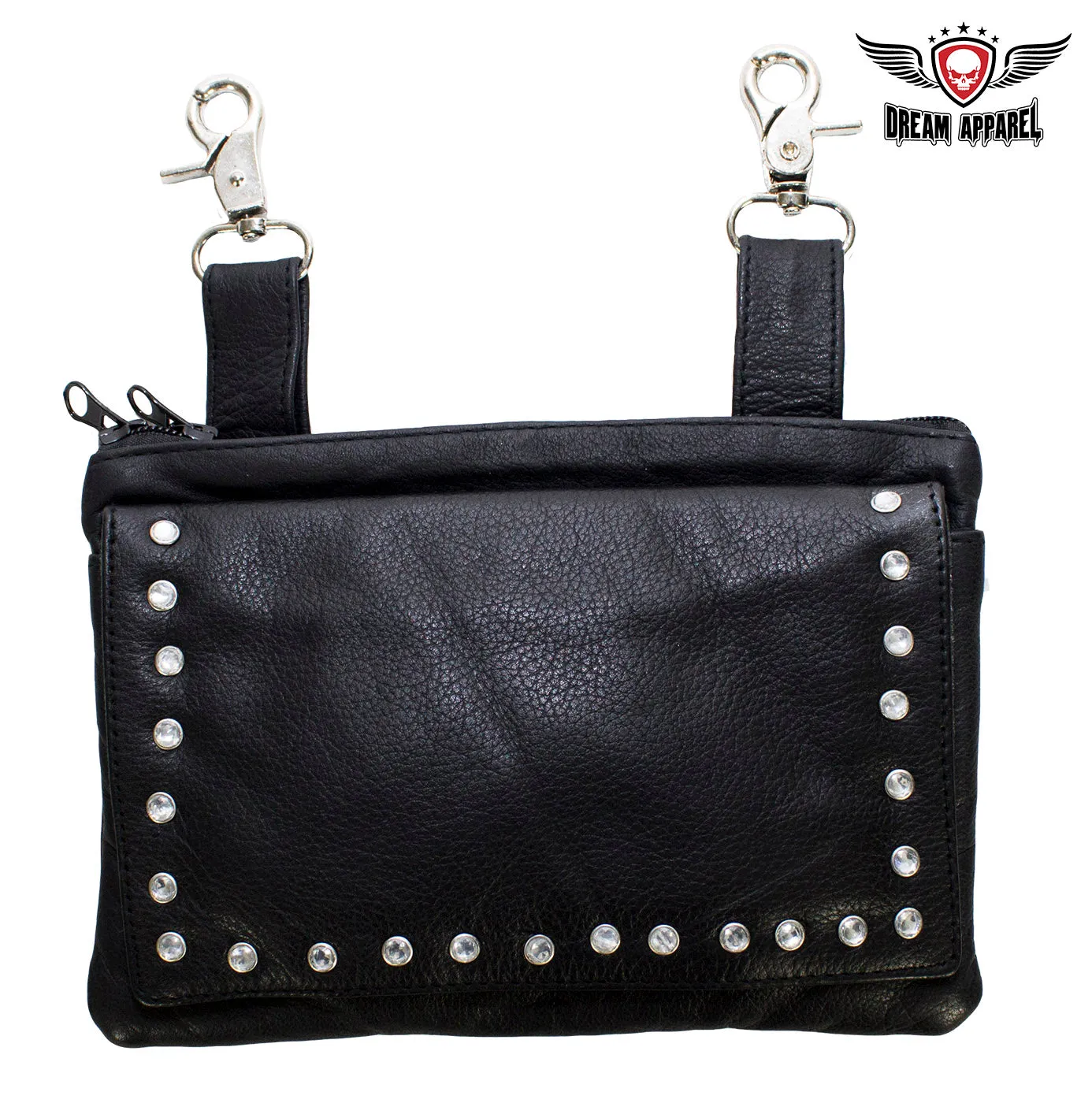 Black Naked Cowhide Leather Studded Belt Bag