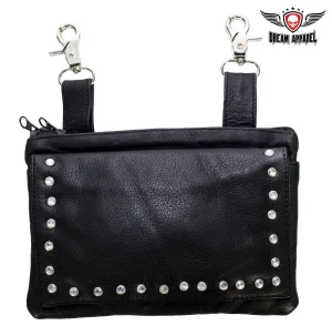 Black Naked Cowhide Leather Studded Belt Bag