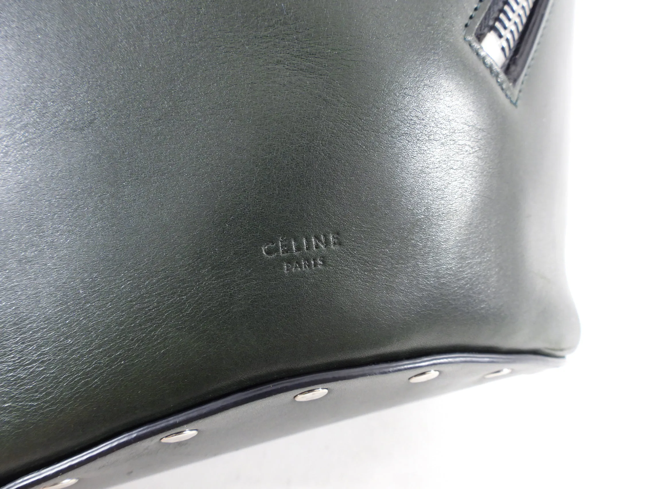 Celine Dark Forest Green Leather Biker Bucket Bag