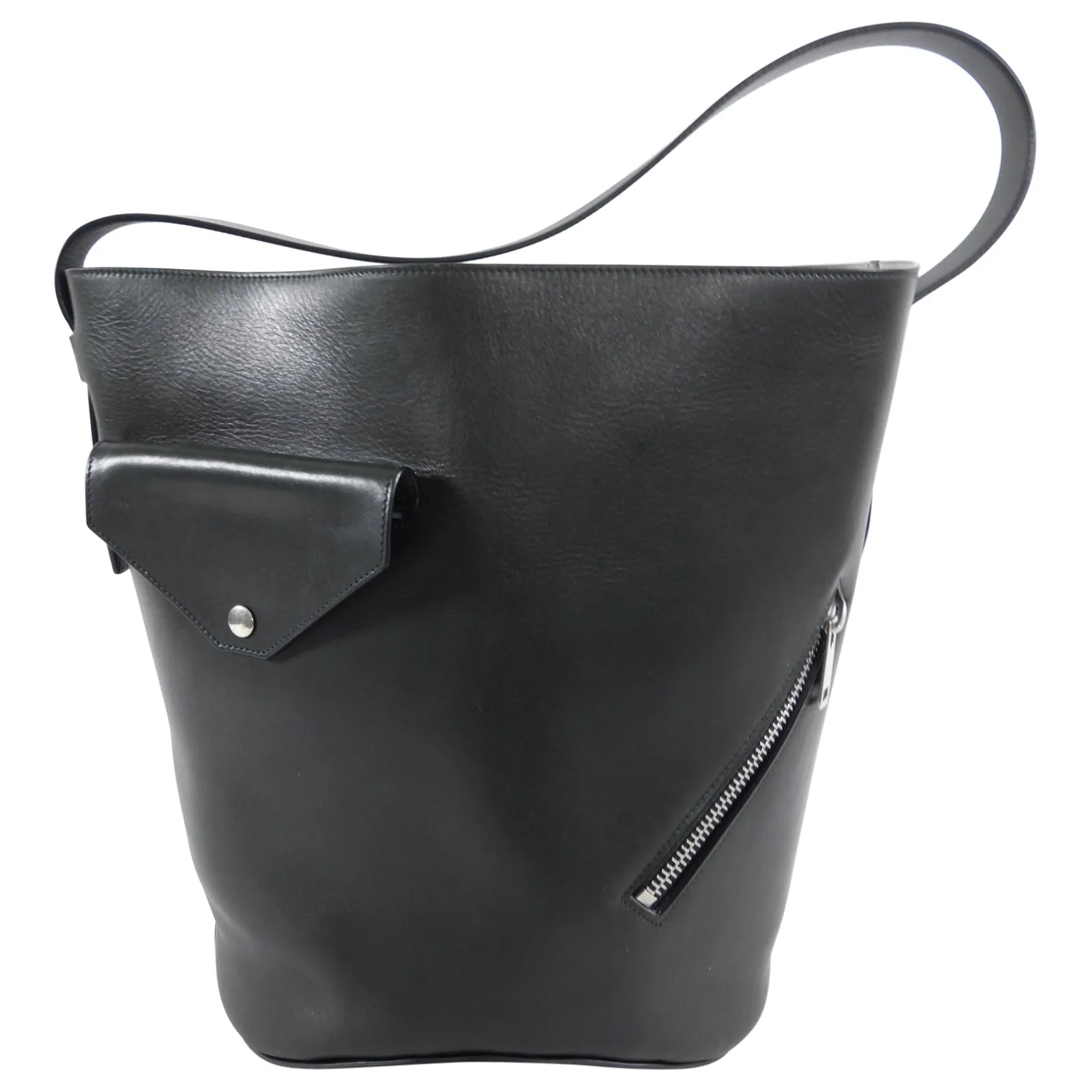 Celine Dark Forest Green Leather Biker Bucket Bag