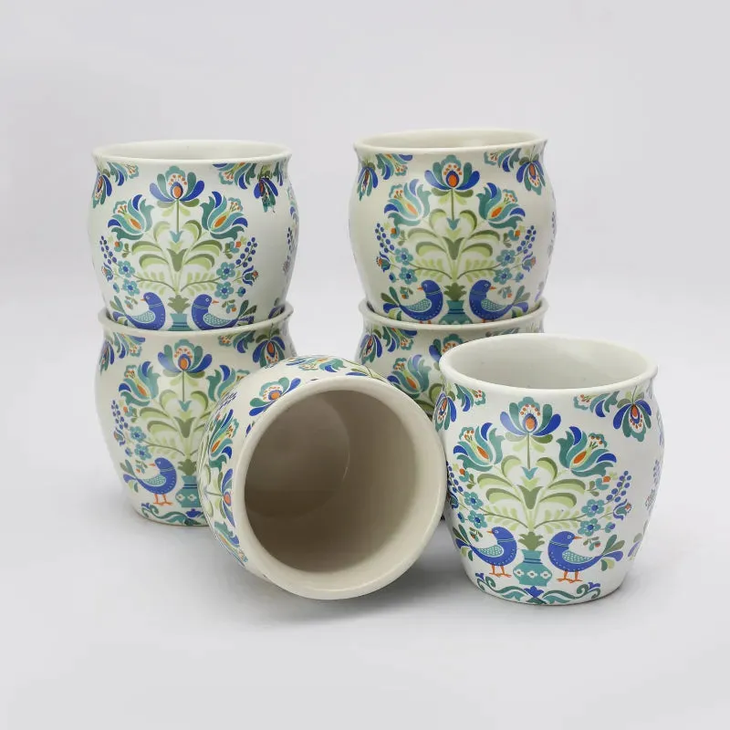 Ceramic Floral Kullads | Set of 6
