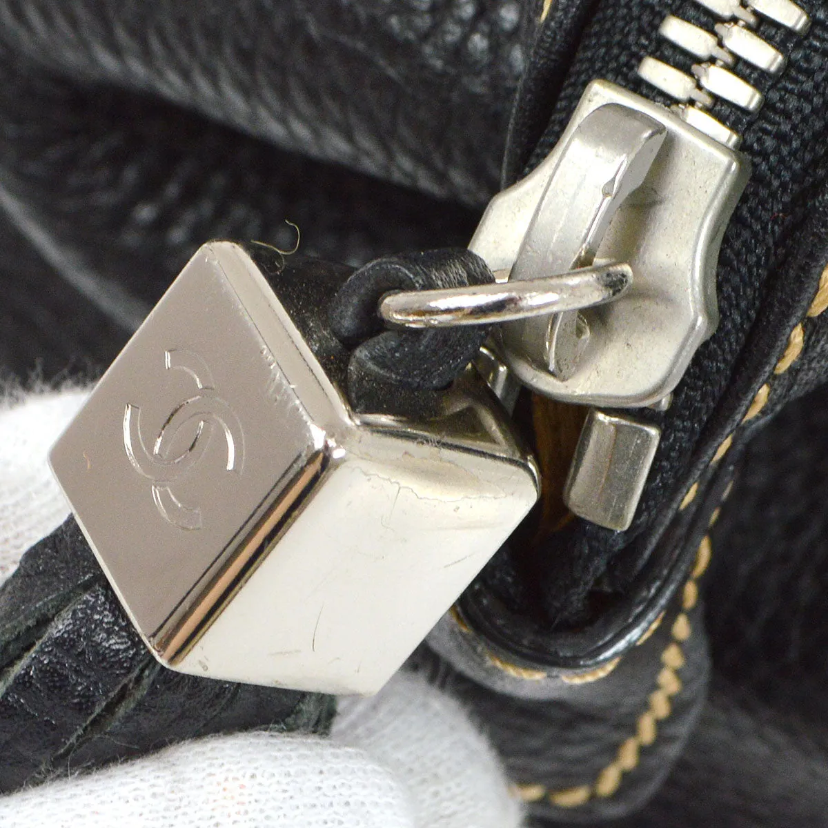 CHANEL 2003-2004 Black Caviar Skin Tassel Handbag 30420