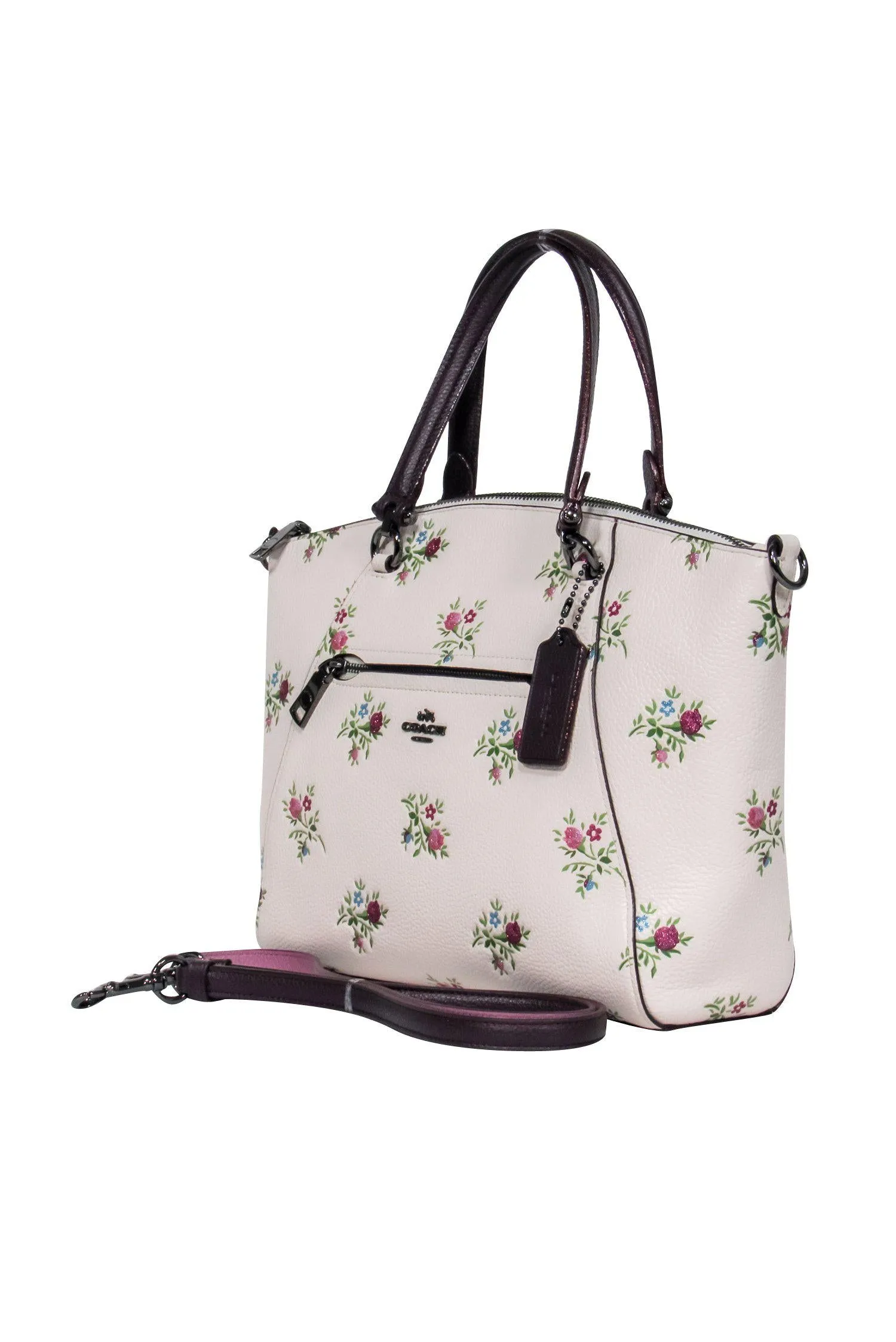 Coach - Light Pink Leather Convertible Crossbody w/ Sparkly Floral Embroidery