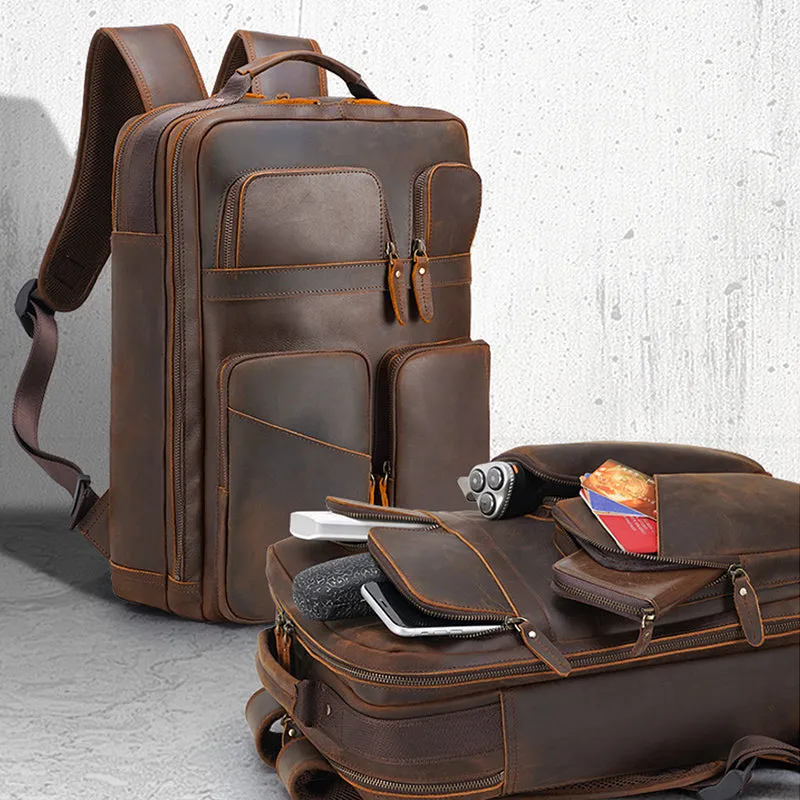 Crazy Horse Leather Backpack Handmade Leather Rucksack Large Leather Laptop Backpack Leather Travel Backpack