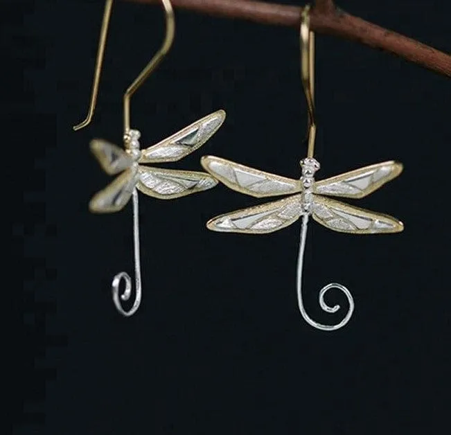 Dainty Dragonfly Sterling Silver Jewelry Earrings and Necklace Handmade Works of Art!