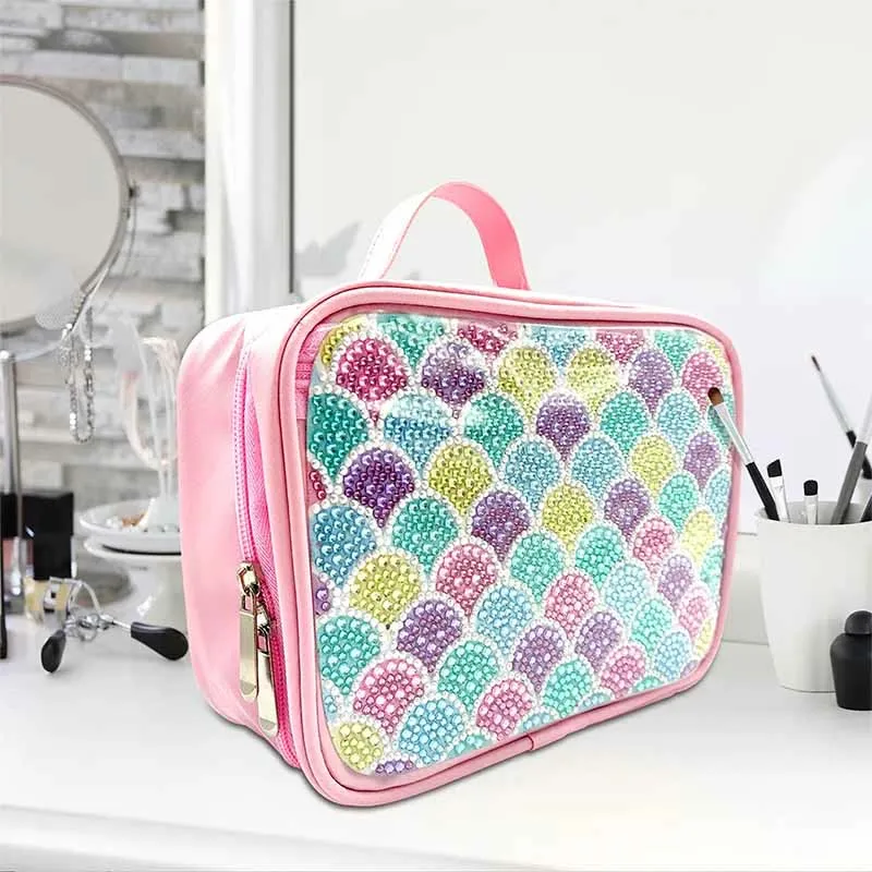 DIY Diamond Cosmetic Bag Fish Scale Pattern Rainbow Makeup Bag Purses