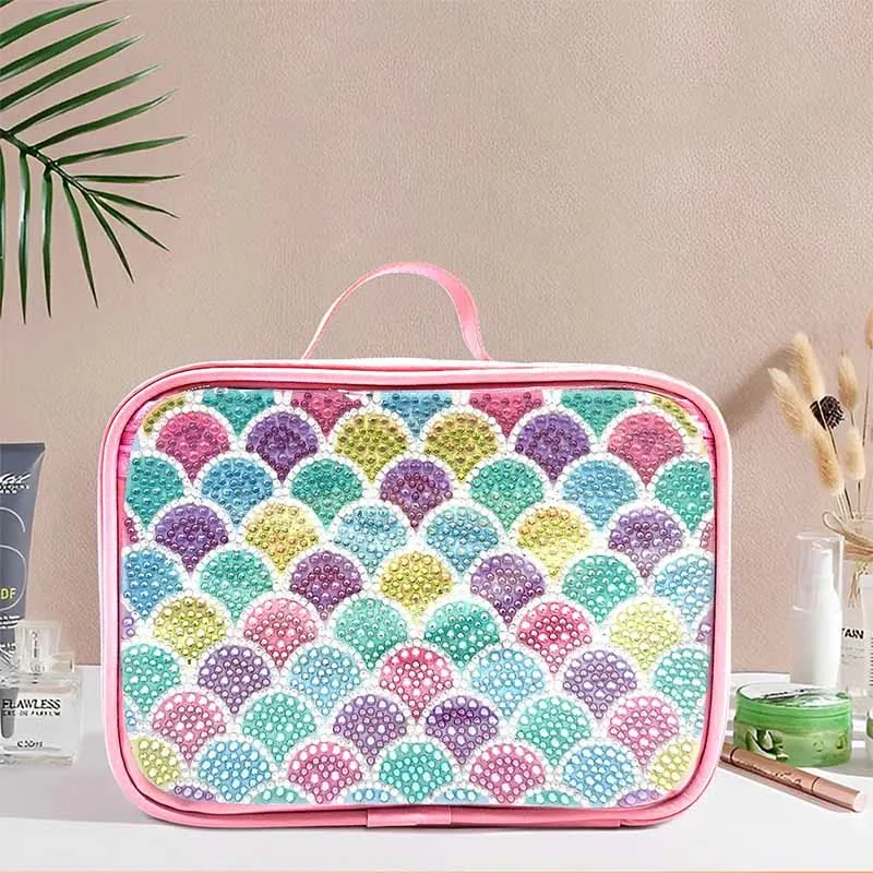 DIY Diamond Cosmetic Bag Fish Scale Pattern Rainbow Makeup Bag Purses