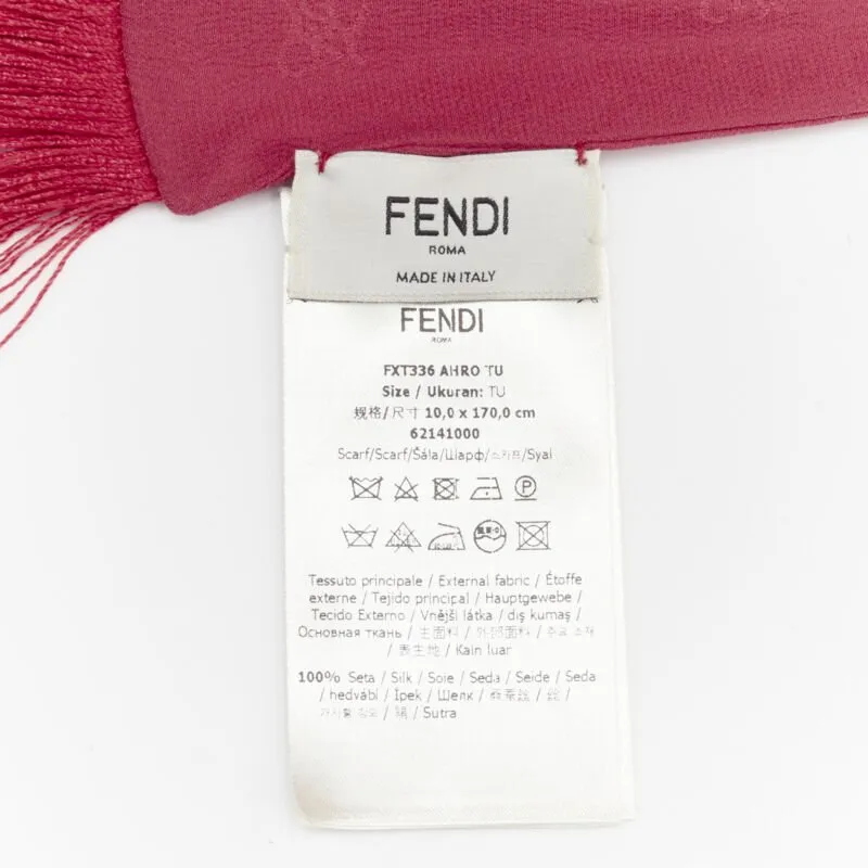 FENDI 100% silk FF monogram jacquard fringe extra long scarf