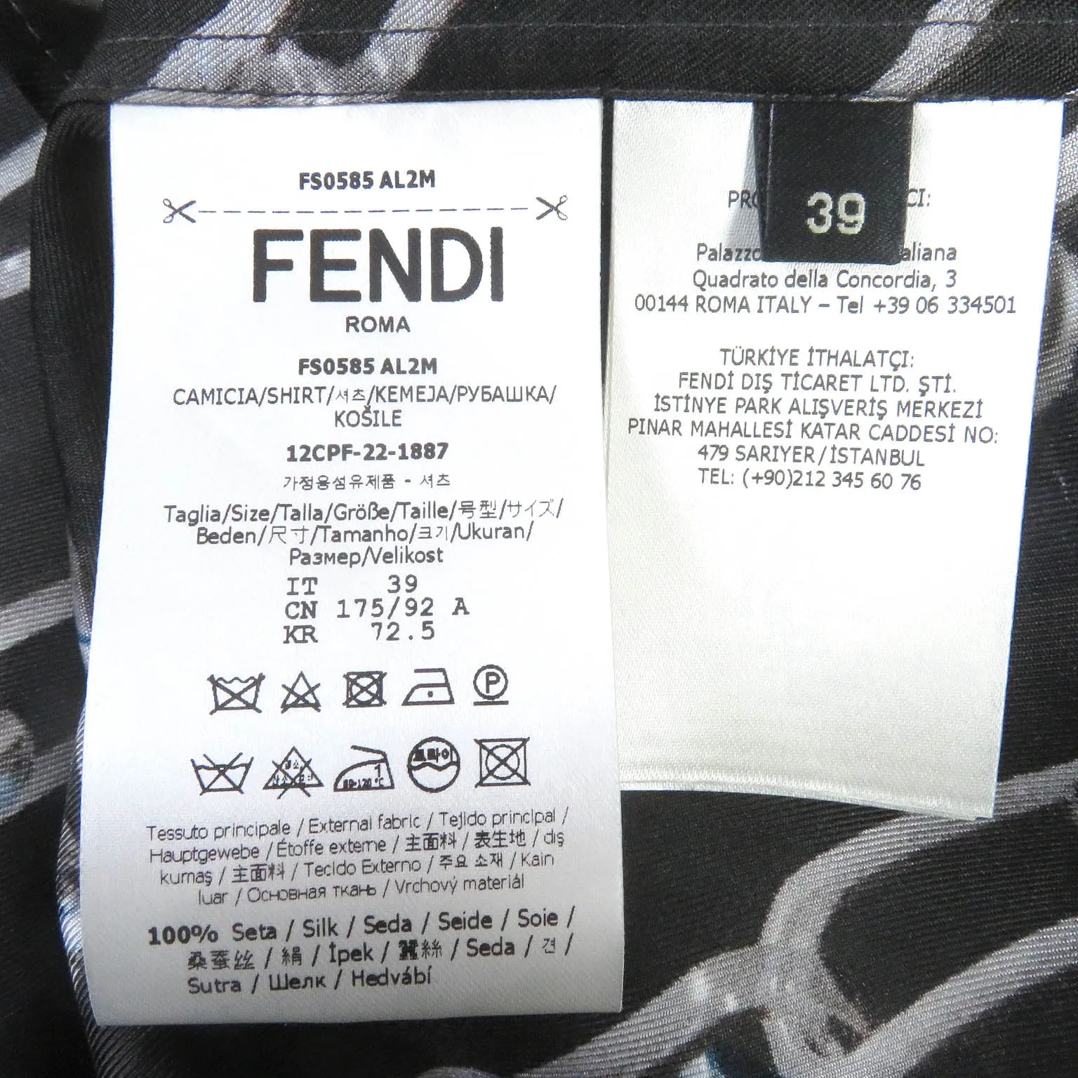 FENDI Long sleeve shirt FS0585 silk charcoal 39
