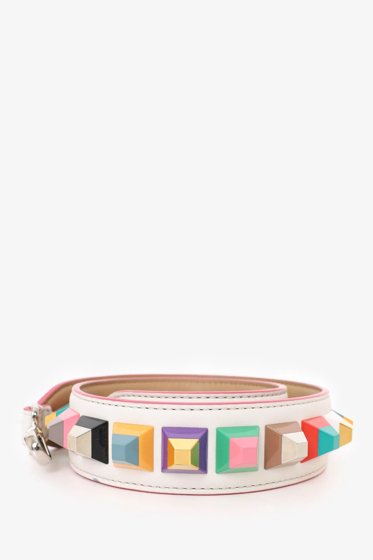 Fendi White Leather Studded Bag Strap