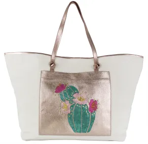 Flora Canvas Tote in Natural Cactus