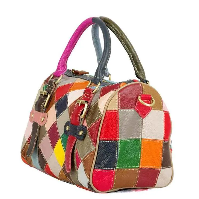 Genuine Leather Patchwork Handbag