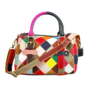 Genuine Leather Patchwork Handbag