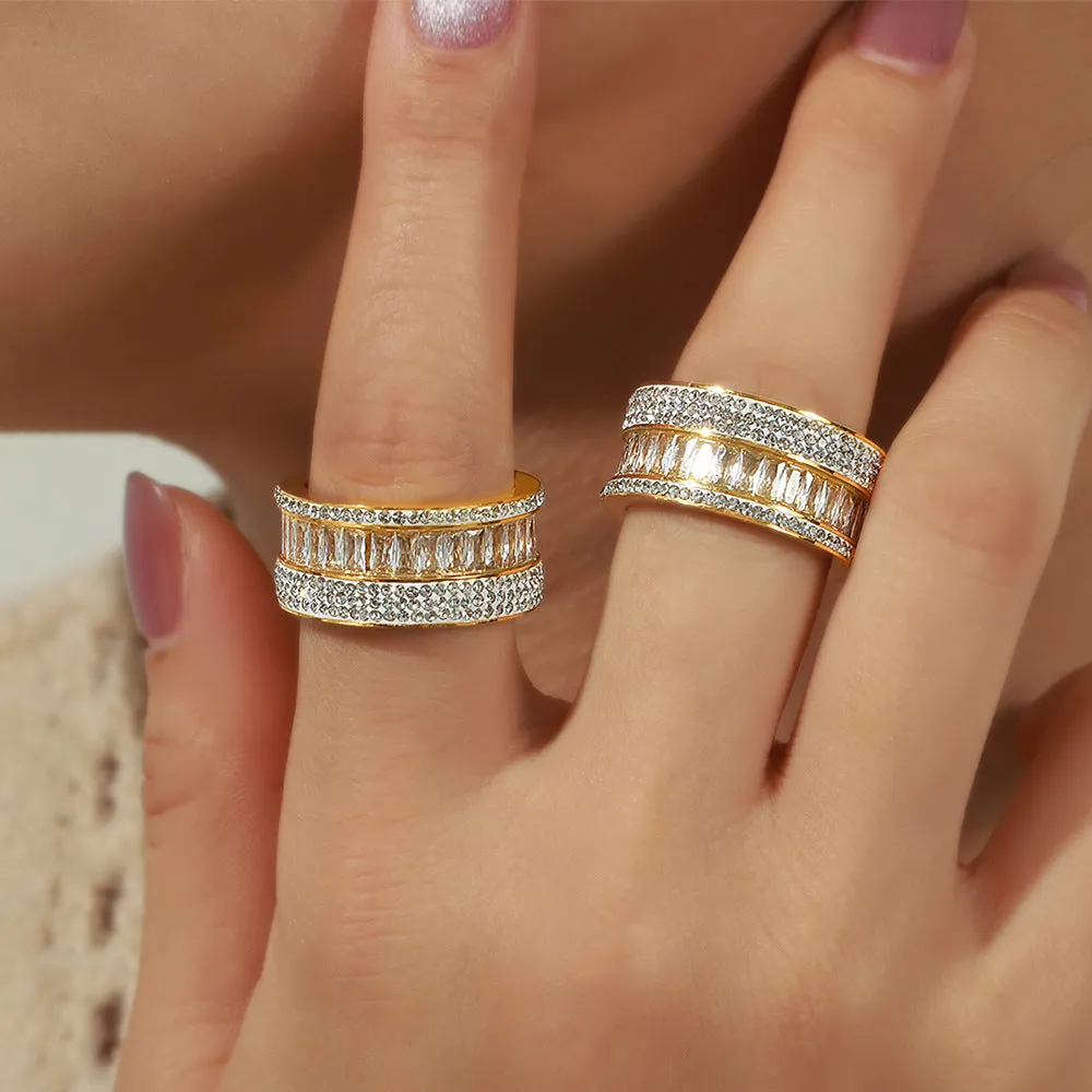 Golden Zircon Ring - High-End Titanium Steel Jewelry for Women