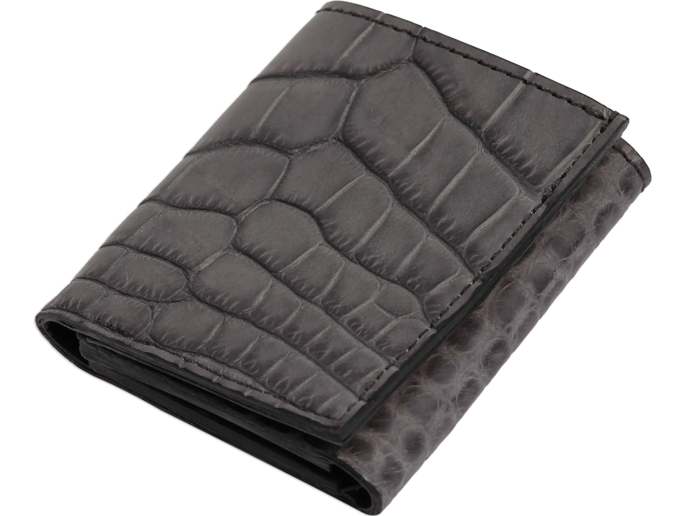Gray Alligator Luxury Designer Exotic Trifold Wallet With ID Window