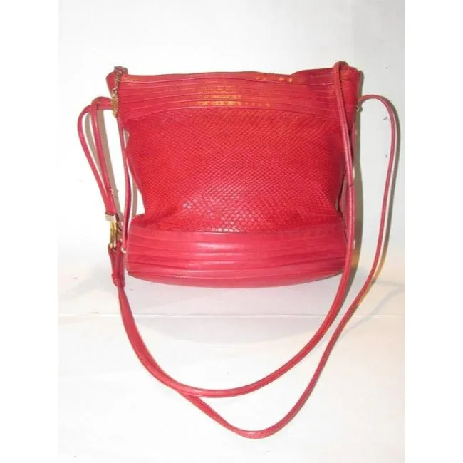 Gucci Vintage Pursesdesigner Purses Red Python Skin Leather And Red Leather Satchel