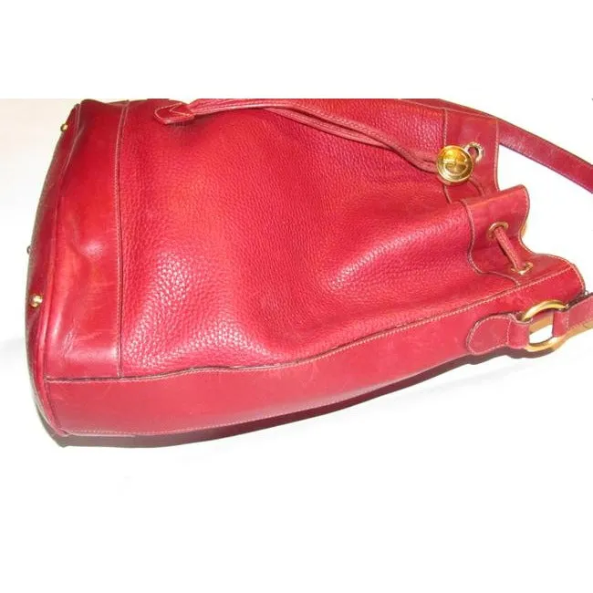 Gucci Xl Bucket Bag W Pebbled Drawstring W Smooth Trim True Red Gold Accents Leather Satchel