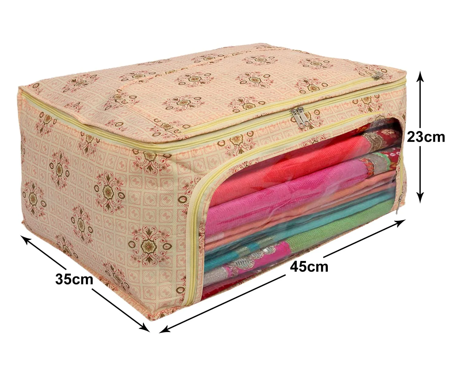 Heart Home Floral Print Non-Woven Saree cover With Large Pocket For Saree, Lehenga, Suit & Transparent Window (Pink) 54HH4164.