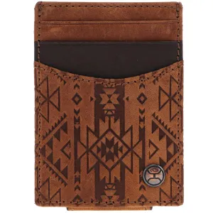 Hooey "Monterey" Brown Leather Aztec Embossed Print Money Clip Wallet