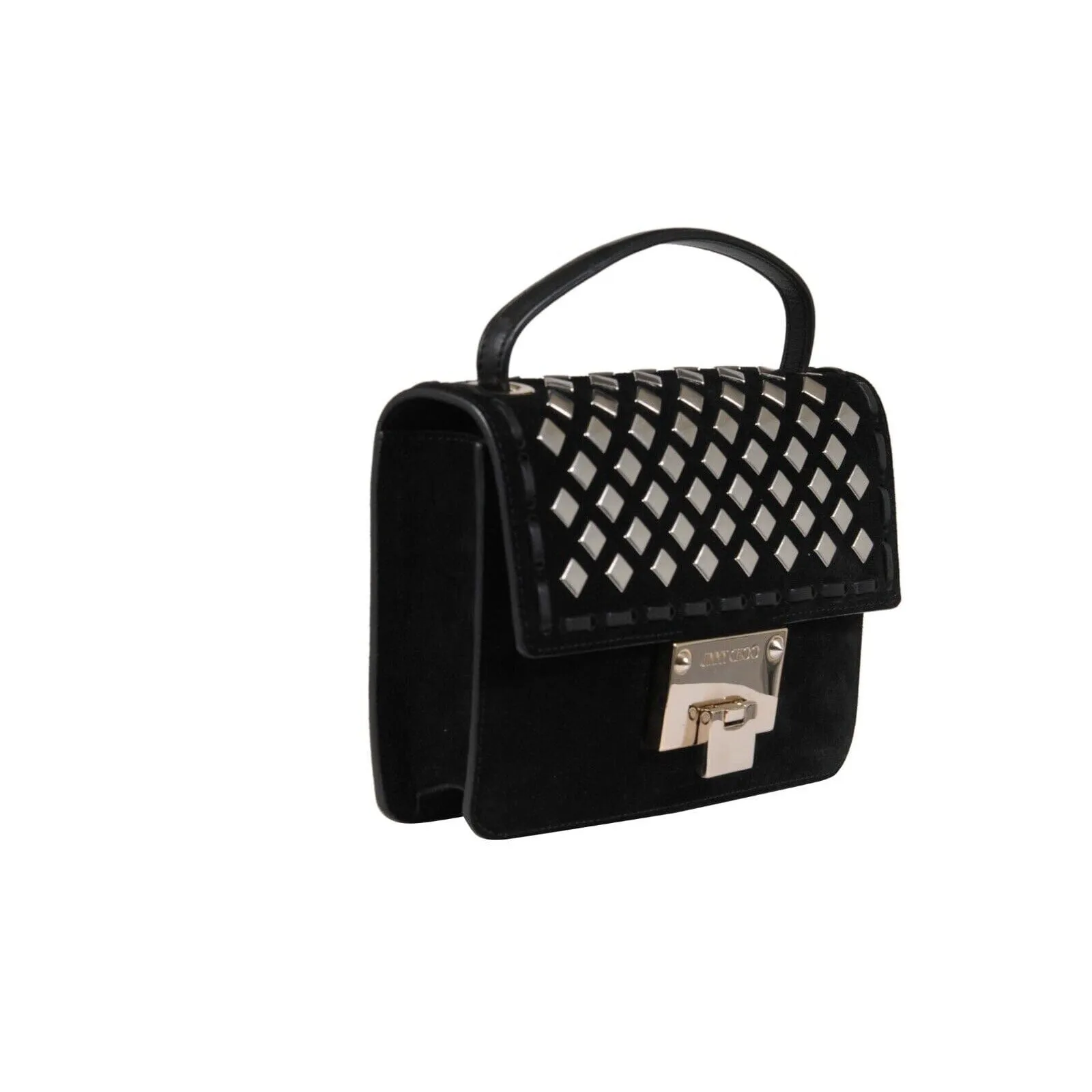 Jimmy Choo Womens Ruby Studded Black Suede Mini Top Handle Crossbody Bag