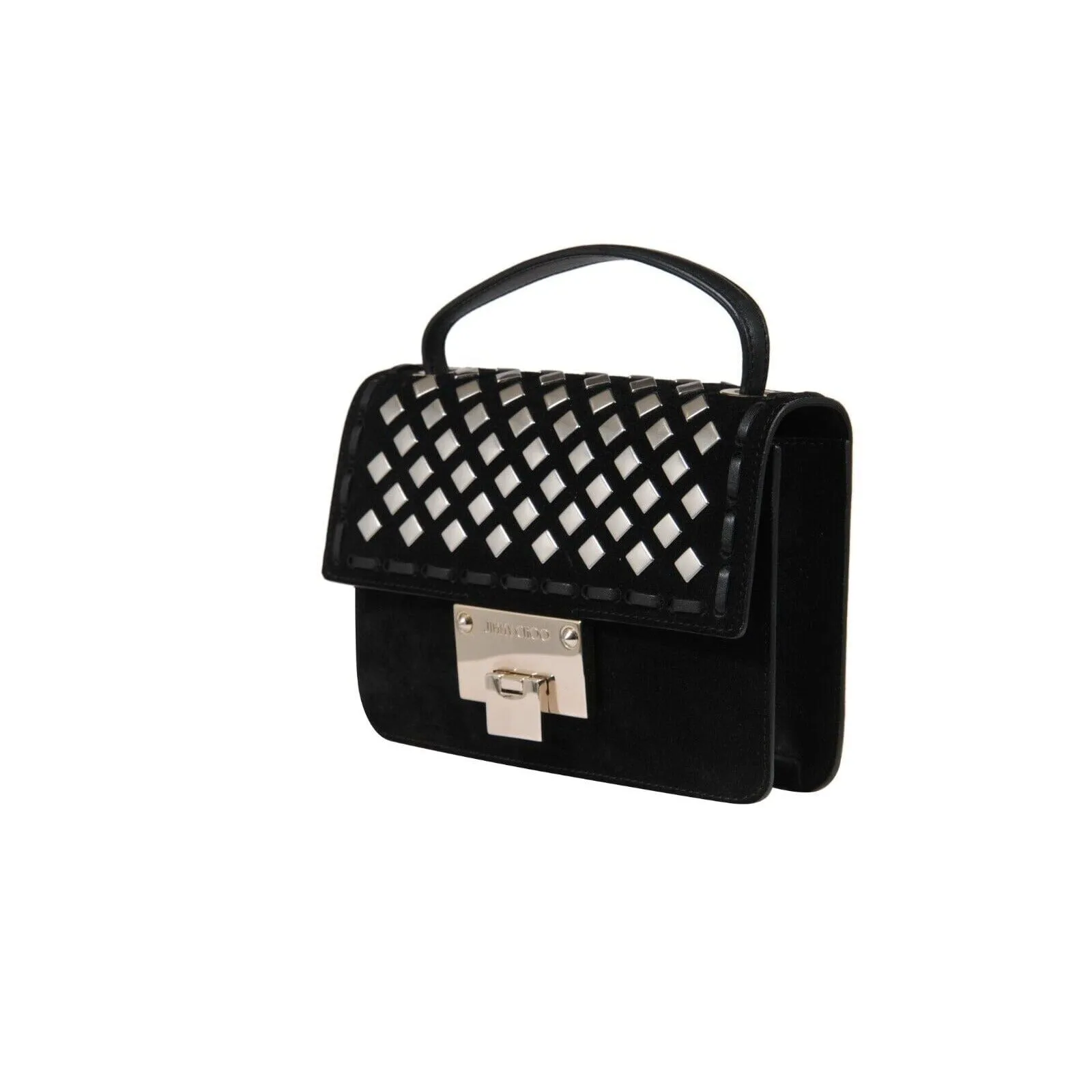 Jimmy Choo Womens Ruby Studded Black Suede Mini Top Handle Crossbody Bag