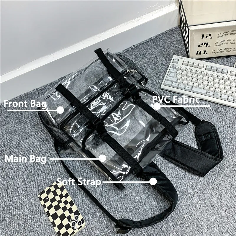 Kids Clear School Backpacks - Black Blue Grey Book Bags For Boys Girls PVC Students Shoulder Bag Waterproof Transparent