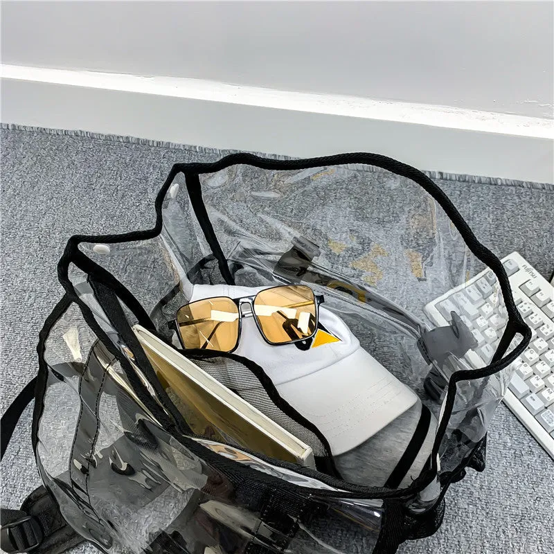 Kids Clear School Backpacks - Black Blue Grey Book Bags For Boys Girls PVC Students Shoulder Bag Waterproof Transparent