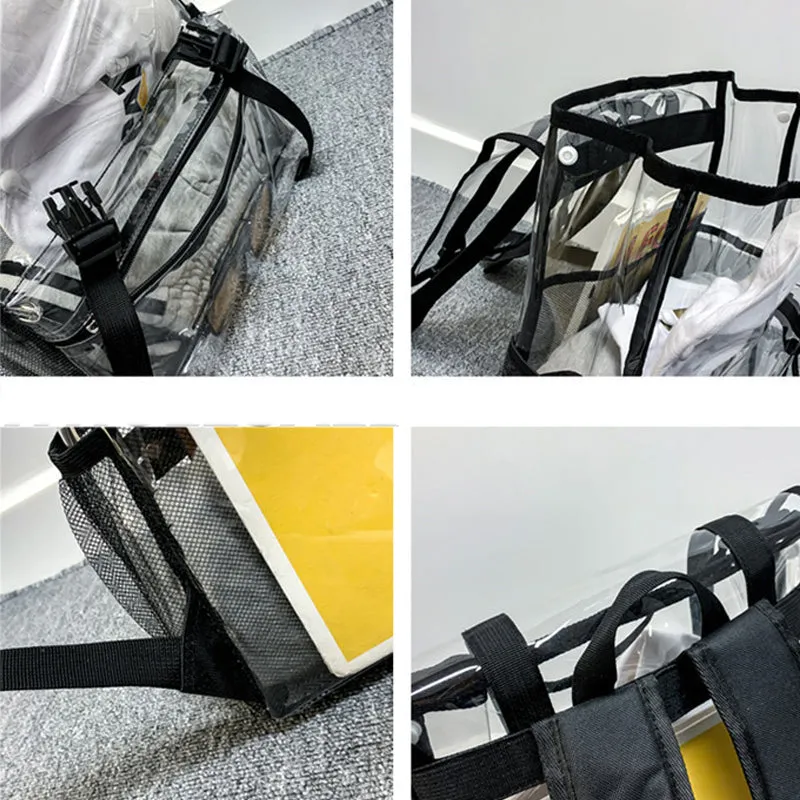 Kids Clear School Backpacks - Black Blue Grey Book Bags For Boys Girls PVC Students Shoulder Bag Waterproof Transparent